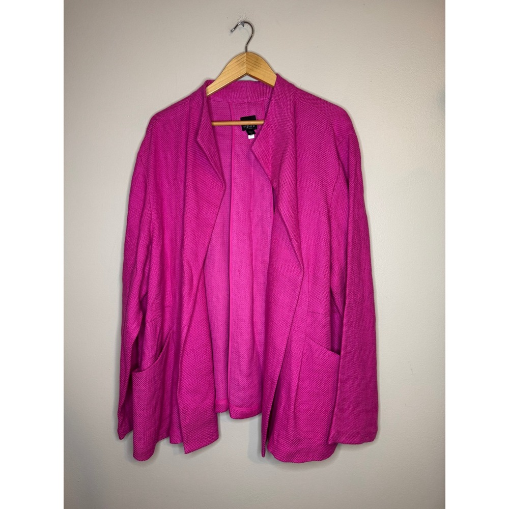 Eileen Fisher Woman Pink Linen Cotton Open Front Cardigan Jacket 2X Plus Size